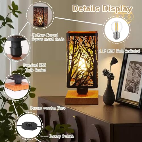 Forest Set of 2 Rustic Dimmable Table Lamps with Shadow Projector for Bedroom & Living Room