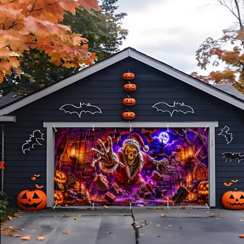 Halloween Garage Door Banner 7x16 FT Skeleton Santa Horror Holiday Decor - Variation 276