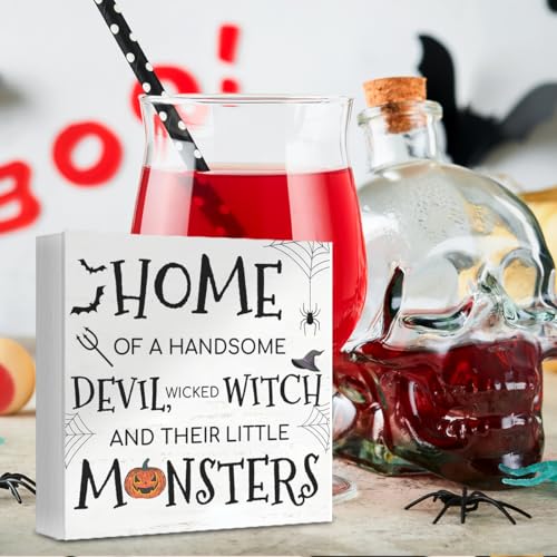 Halloween Wooden Sign - Devil & Witch Holiday Decor for Home & Desk - Variation H13