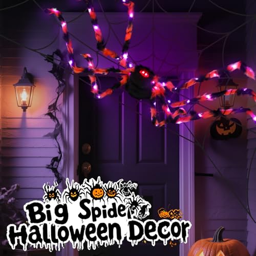 Giant 5.7ft Halloween Spider Web Decor with 58 LED Lights & 8 Modes