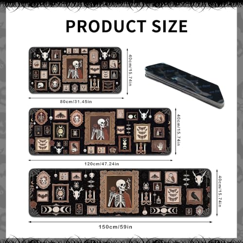 Halloween Gothic Skeleton Kitchen Rugs Set - Victorian Curiosity, 3 Sizes, Festive Decor with Skeleton Frame Variation
