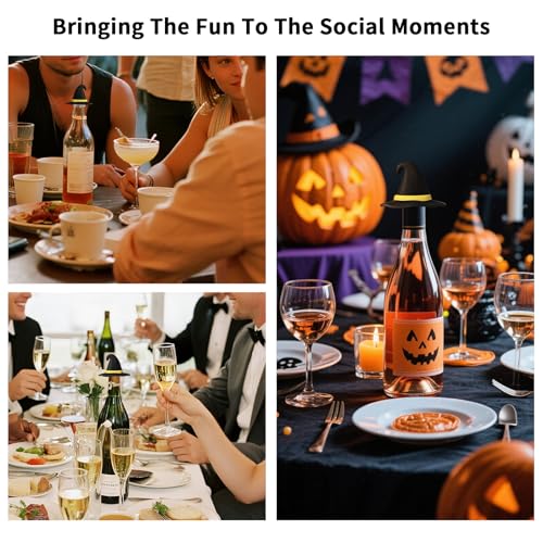 2 PCS Witch Hat Wine Stoppers - Halloween Party Wine Bottle Seals - Black & Yellow