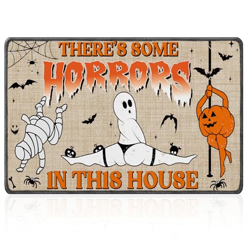 Halloween Doormat - Theres Some Horrors - 2'4" x 1'4" Rectangular Outdoor Rug with Funny Skeletons
