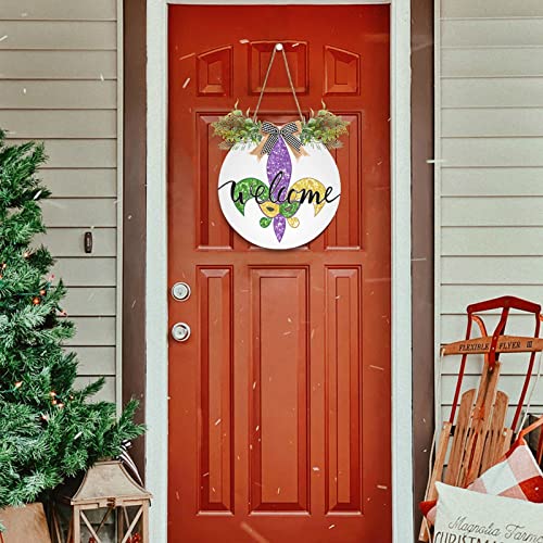 Farmhouse Mardi Gras Fleur De Lis Welcome Sign Wall Decor 12x12 Inches