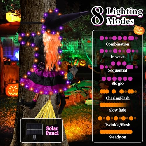 Outdoor Solar Halloween Decorations Witch with Orange & Purple Lights - Variation of THIS Listing