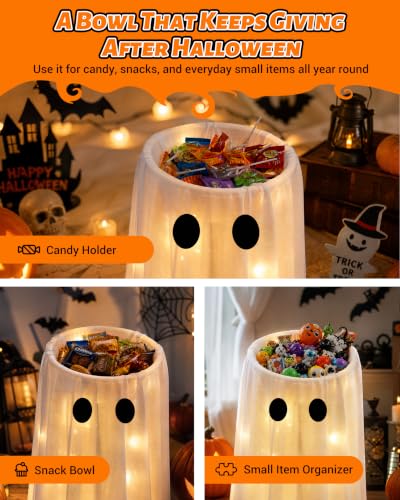 Halloween Ghost Candy Bowl with Remote Control & Adjustable Stand - Glowing Trick-or-Treat Decor