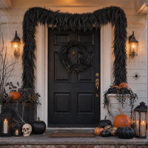 Black Halloween Mantle Garland Decor Gothic Spooky 6Ft Fireplace Indoor Home Fall