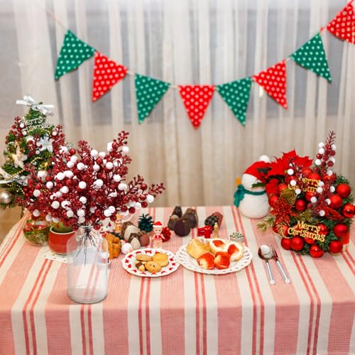 Christmas Glitter Berry Picks Set - Red White 8 Inch Holiday Decoration