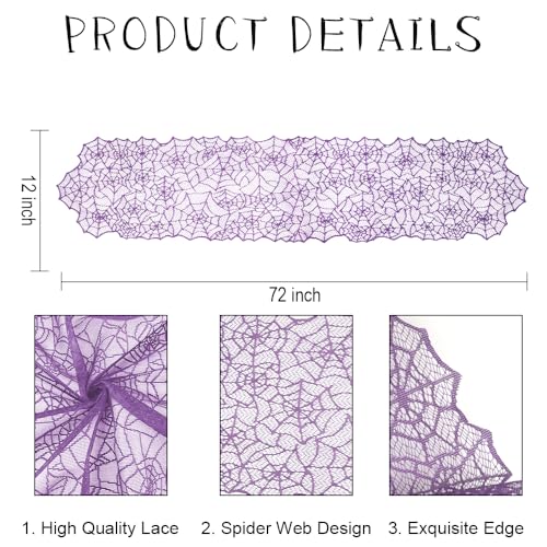 Purple Lace Spiderweb Table Runner 12x72 Inch Halloween Decor - 1 Pc