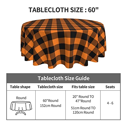 SuQKXCo Fall Orange Black Buffalo Plaid Tablecloth 60 Inch Round Polyester - Grid Pattern