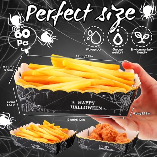 Halloween Spiderweb Paper Food Trays - 60 Pack Disposable Snack Boats - Gothic Party Supplies