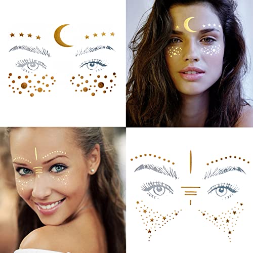 Gold Glitter Freckles Face Tattoos - Halloween Glitter Stickers for Women - 54 Sheets