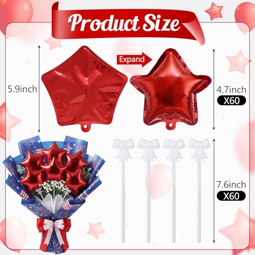 60 Pcs Red 6 Inch Star Foil Balloons for Christmas Party Decoration - Self Inflating