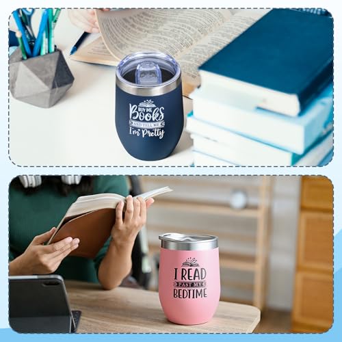12 Pack Insulated Stainless Steel Book Lover Tumblers with Eggshell Design - Gift Set