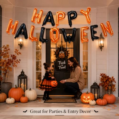 Halloween Balloons Banner 16 Inch Foil Inflatable Party Decorations Orange Black