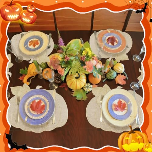 Halloween Pumpkin Placemats Set of 6 - Fall Table Decorations for Harvest Party