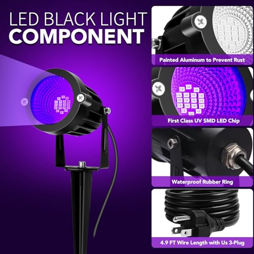 2 Pack Outdoor Halloween LED Black Light Spotlights - 15W UV Floodlights Waterproof