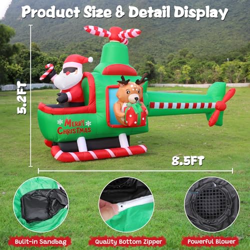 8.5 FT Christmas Inflatable Santa Helicopter with LED Lights for Outdoor Yard Decor
