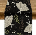 Celestial Moth Table Runner - Boho Space Black White Butterfly Moon 13x60in Variation of W13"xL60"