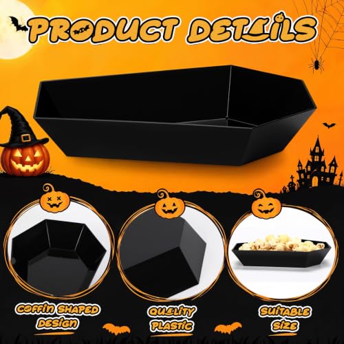 Halloween Candy Bowl Set - Coffin Shape Plastic Serving Trays, Black, 36 Pcs