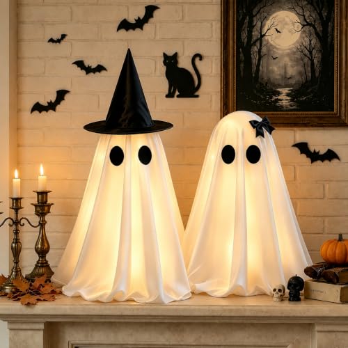 Indoor Halloween Ghost Decorations Set - Spooky Light-Up Ghosts, 2 Pack