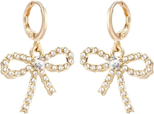 Skiennix Pearl Bow Hoop Earrings - Dainty Faux Pearl Drop Design | Lightweight Gold Plated Copper, Perfect Gift for Her
