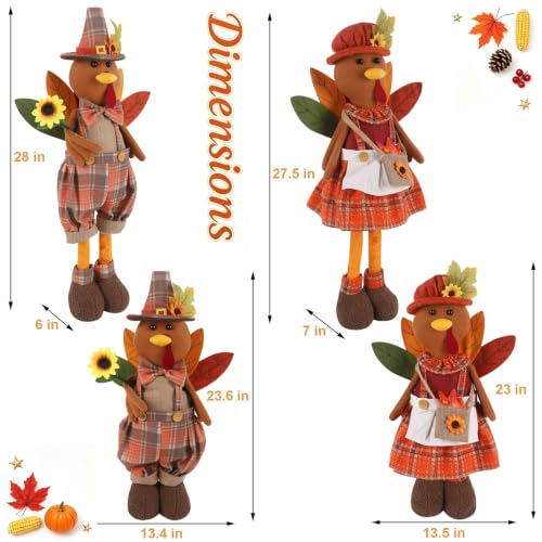 2 Pack Standing Thanksgiving Turkey Couple Figurines with Adjustable Legs - Fall Decor