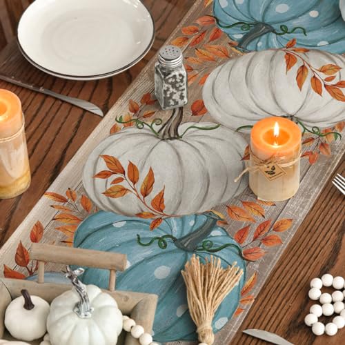 13x72 Inch Blue Fall Table Runner - Polyester Home Decor for Parties & Dining