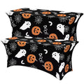 Halloween 2 Pack 6ft Rectangular Spandex Tablecloths with Pumpkin Ghost Print - Black, Orange, White