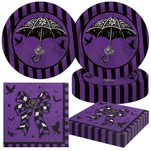 Black and Purple Disposable Party Plates and Napkins Set for 20 Guests