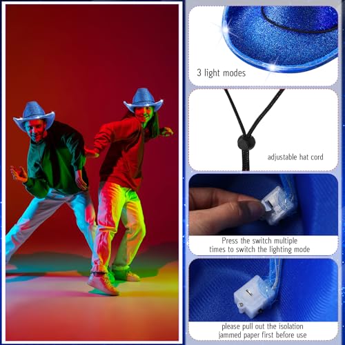 LED Cowboy Hat Set - 10 Flashing Western Hats for Party & Role Play