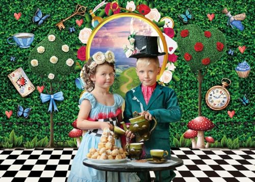 10x8FT Fairy Tale Castle Backdrop for Photography Kids Baby Shower Birthday Photo Props - Green Rabbit & Leaf Design