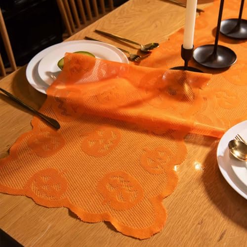 Halloween Pumpkin Lace Table Runner 13x72 Inch for Fall & Holiday Decor