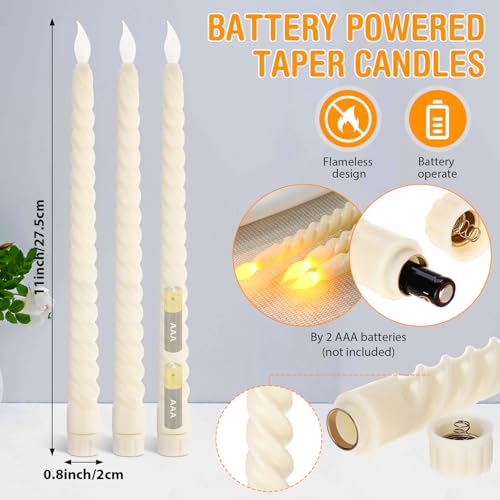 Ivory Spiral Flameless Taper Candles 50 Pack 10.8 Inch Battery Operated Flickering LED for Weddings Halloween Christmas