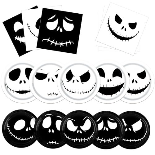 Black and White Halloween Party Plates Napkins Set for Nightmare Theme Celebrations