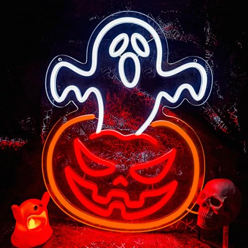 Ghost Pumpkin Halloween Neon Window Lights - Indoor Wall Decor, LED Sign, Party Decoration