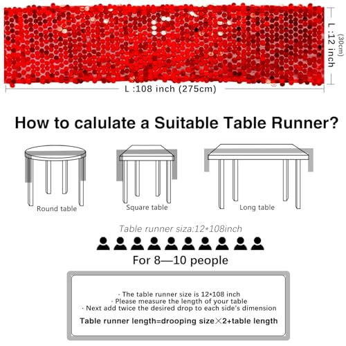 Red Sequin Table Runner Set - 3 Pack 12x108 Inch Glitter Rectangle Table Decor for Weddings Parties Holidays
