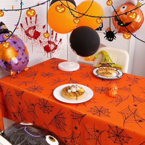 Orange Rectangular Halloween Tablecloth 60 x 102 Inch Waterproof Washable Decor