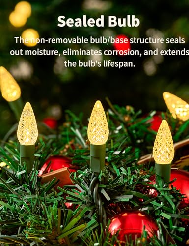 Christmas String Lights 34ft 100 LED Faceted C6 Warm White Outdoor Indoor