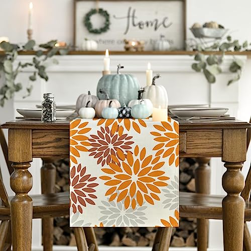 Orange Dahlia Floral Fall Table Runner 13x72 Inch Seasonal Kitchen Decor