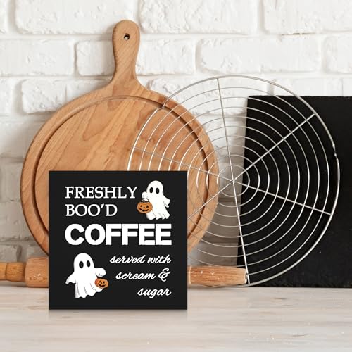 Autumn Ghost Wooden Box Sign - Halloween Fall Home Decor 5x5 Inches