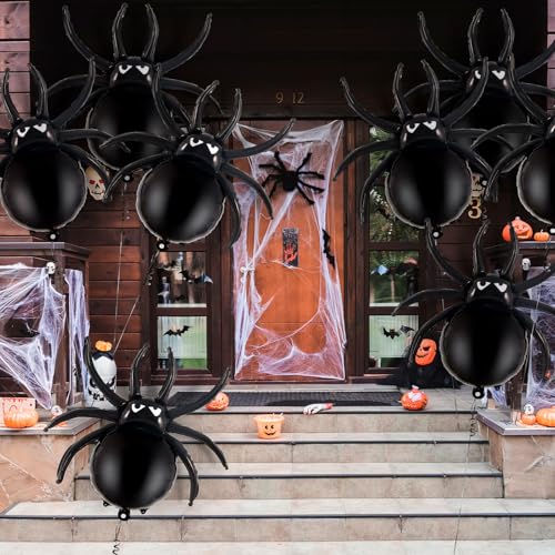 Halloween Spider Balloons Set - 12 Black Foil Party Decorations, 17 & 33 Inch Spiders