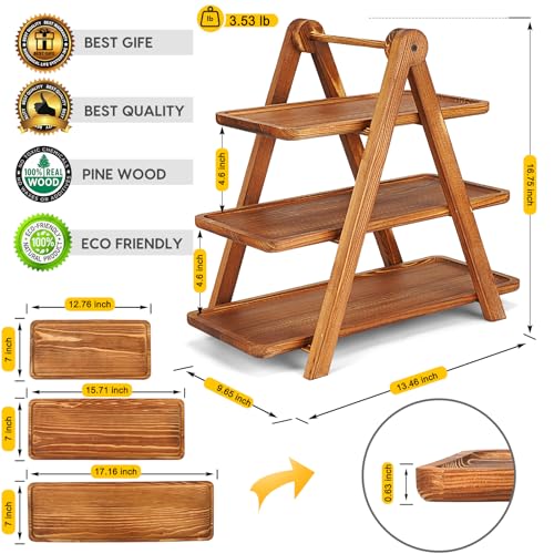 Brown 17.2 x 7.5 Inch Wooden 3-Tier Serving Tray Cupcake Stand
