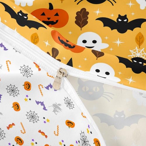 Halloween Cartoon Pumpkin Lantern Bedding Set - Full Size Orange Duvet Cover & Pillowcases, 3 Pieces, Kids Bedroom Decor, Variation 25