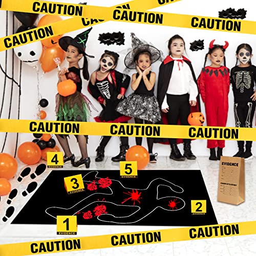 Crime Scene Decoration Kit for Murder Mystery & Halloween Parties - Body Silhouette, Caution Tape, Evidence Markers & Stickers