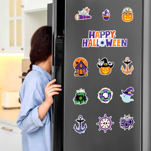 Halloween Door Magnets 16 Pack - Spooky Pumpkin & Ghost Decorations Waterproof Reusable