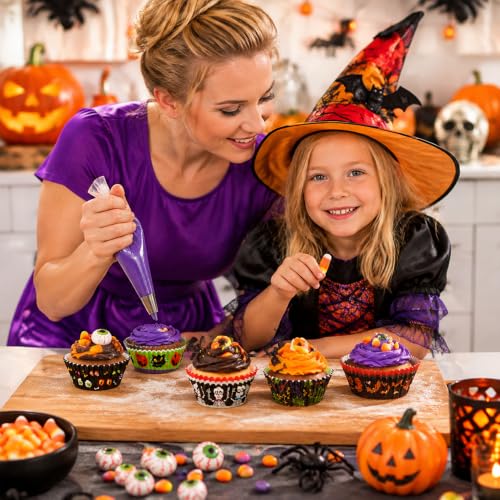 Halloween Cupcake Liners 300 Pack - Pumpkin Skull Spiderweb Designs for Baking & Parties