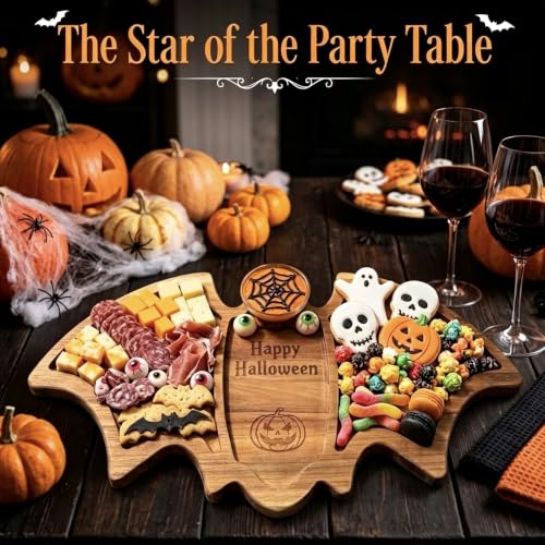Halloween Bat Wooden Charcuterie Board - Themed Serving Tray for Parties