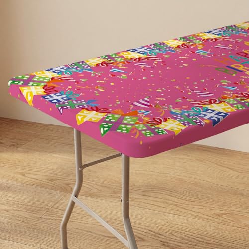 Pink Fitted Tablecloth for 5ft Rectangle Tables - Birthday Gift, 68x28 Inches