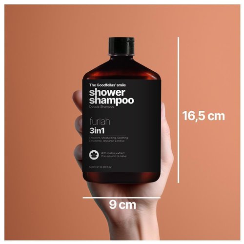 Goodfellas' Smile FURIAH 3-in-1 Shower Shampoo - Bold Leather & Wood Scent | Hydrating Body Wash & Hair Cleanser